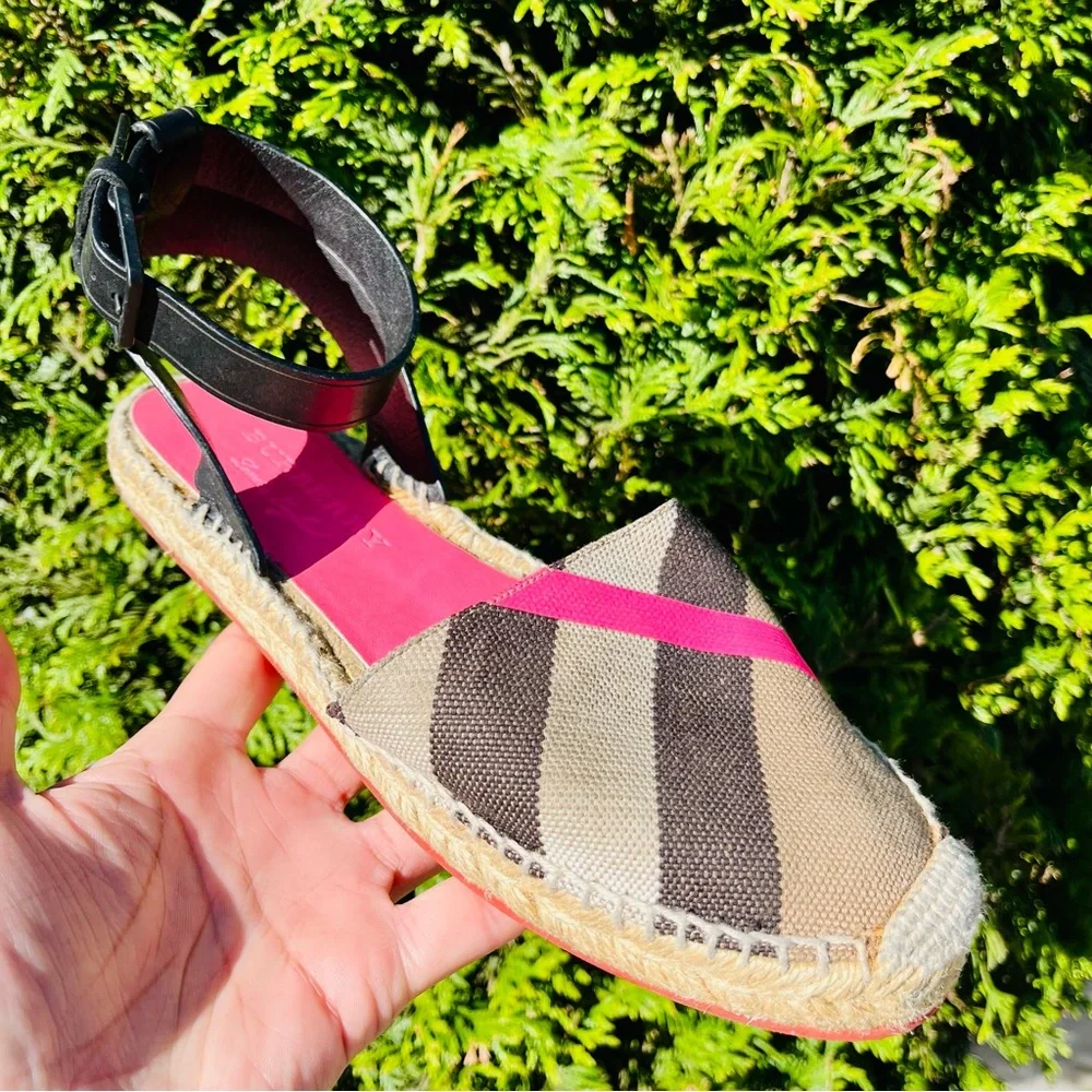 BURBERRY Pink Nova Check Plaid Espadrille Ankle Flats